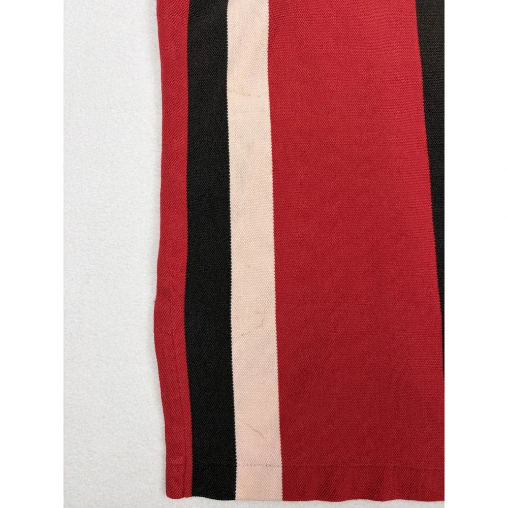 Vintage Polo Ralph Lauren Mens Size L Red Blk Vertical Stripe Pique Cotton Polo
